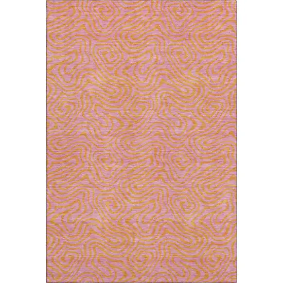 Pink And Orange Abstract Washable Area Rug With UV Protection Photo 1