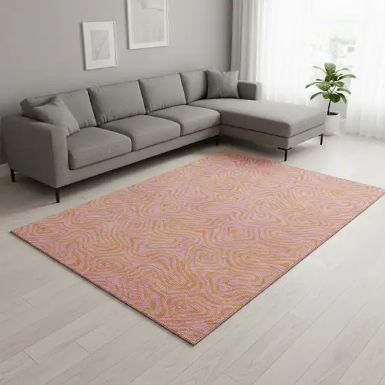 Pink And Orange Abstract Washable Area Rug With UV Protection Photo 2