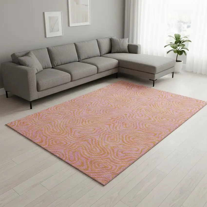 Pink And Orange Abstract Washable Area Rug With UV Protection Photo 2