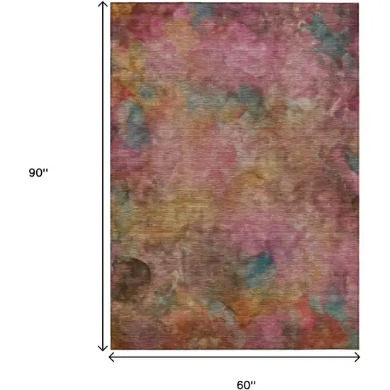 Pink And Orange Abstract Washable Indoor Outdoor Area Rug Photo 3