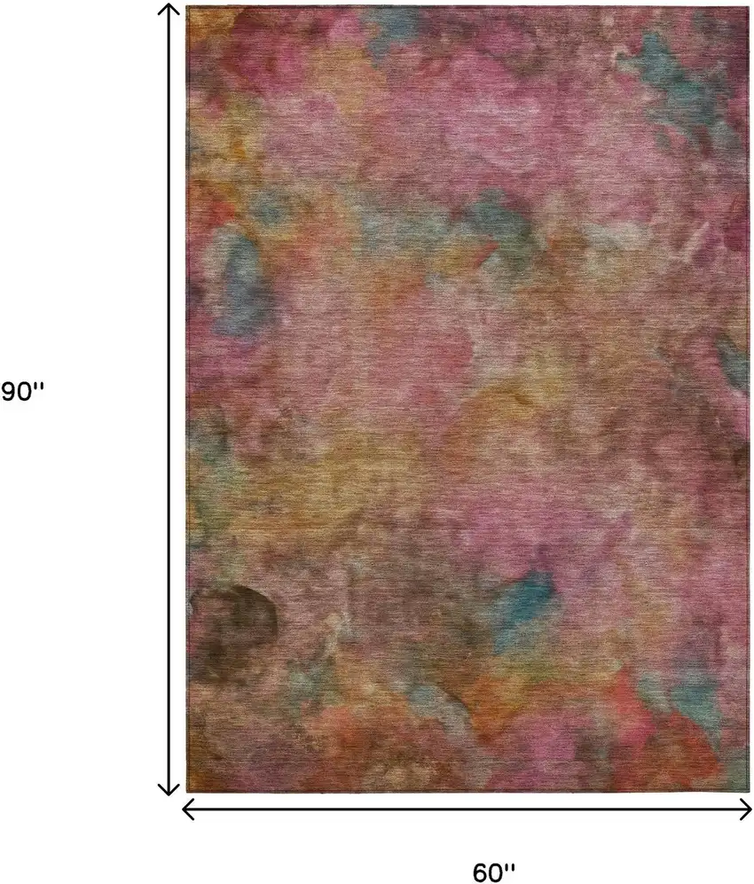 Pink And Orange Abstract Washable Indoor Outdoor Area Rug Photo 3