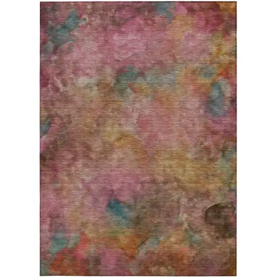 Pink And Orange Abstract Washable Indoor Outdoor Area Rug Photo 4