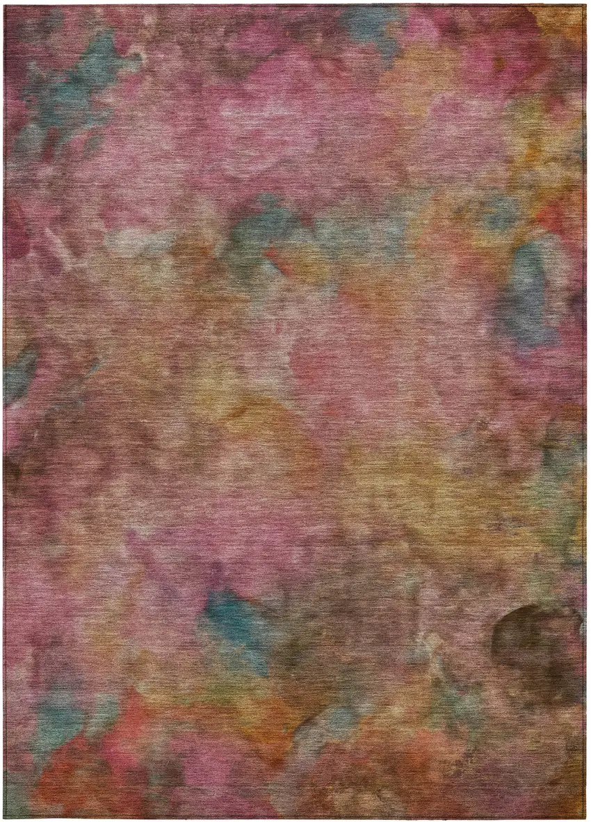 Pink And Orange Abstract Washable Indoor Outdoor Area Rug Photo 4