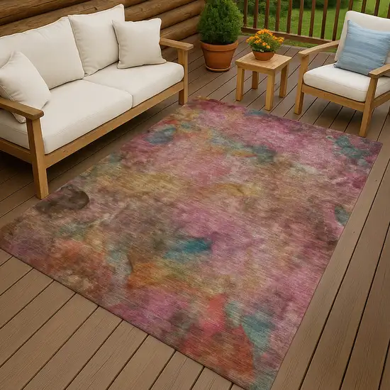 Pink And Orange Abstract Washable Indoor Outdoor Area Rug Photo 9
