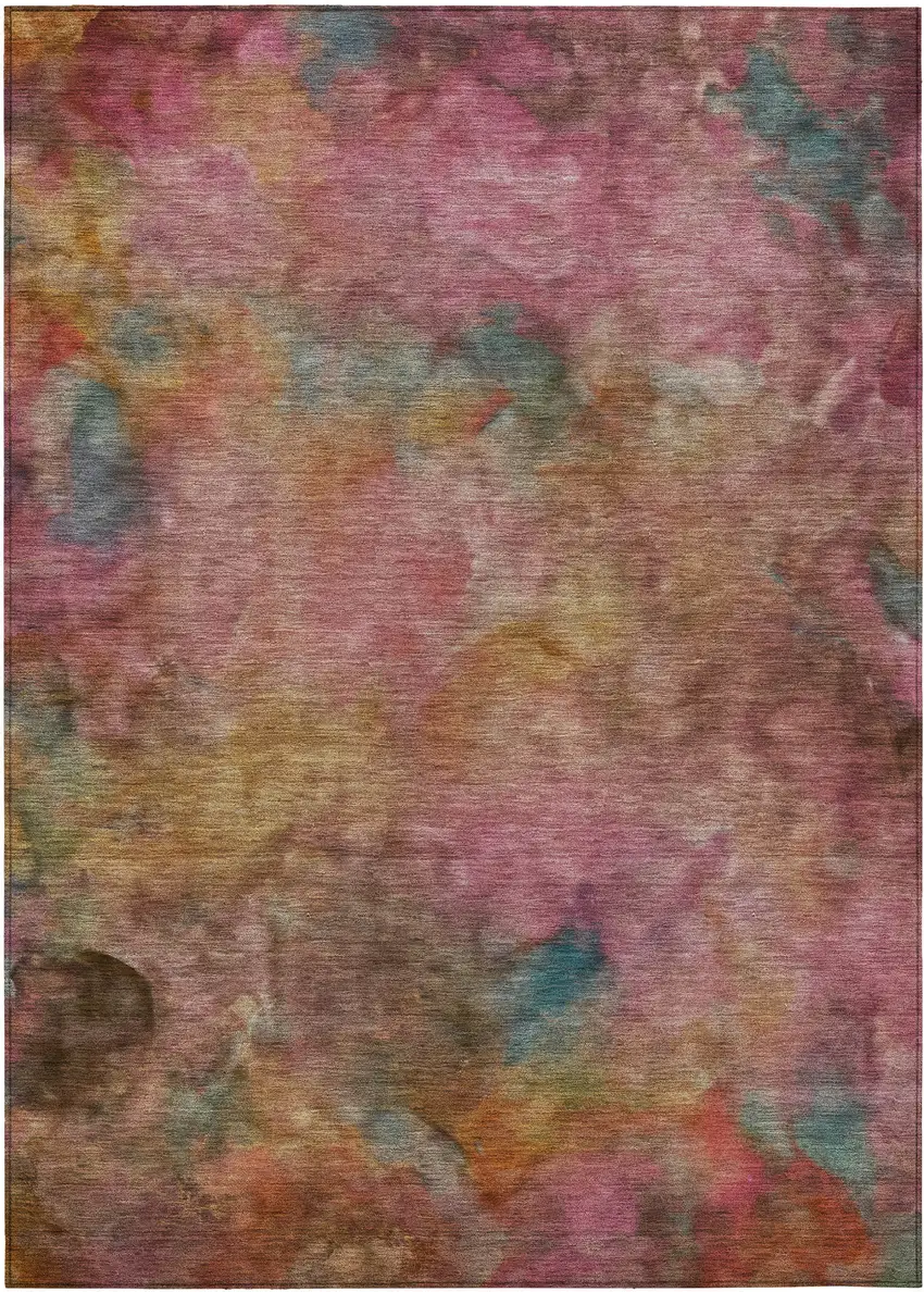 Pink And Orange Abstract Washable Indoor Outdoor Area Rug Photo 2