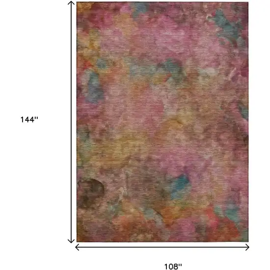Pink And Orange Abstract Washable Indoor Outdoor Area Rug Photo 3