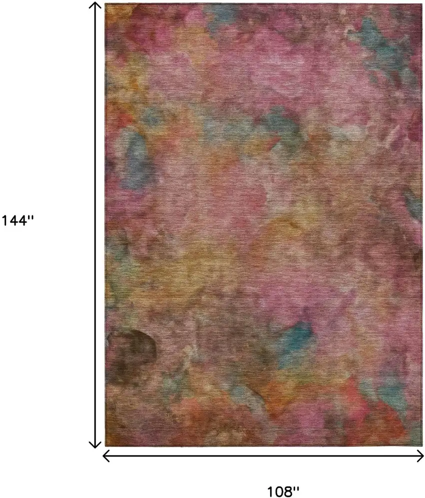 Pink And Orange Abstract Washable Indoor Outdoor Area Rug Photo 3
