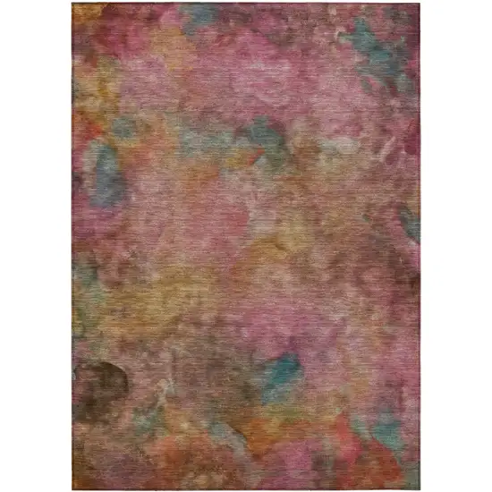Pink And Orange Abstract Washable Indoor Outdoor Area Rug Photo 2