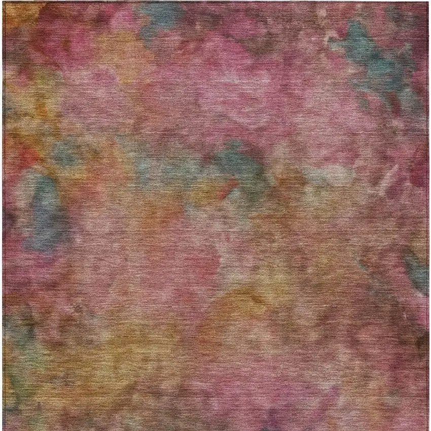 Pink And Orange Abstract Washable Indoor Outdoor Area Rug Photo 5