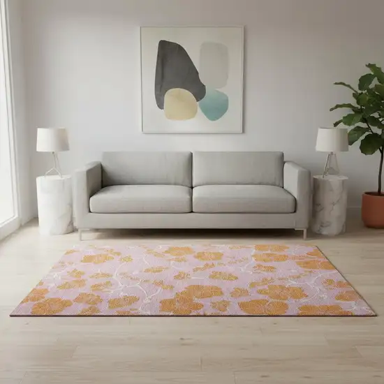 Pink And Orange Floral Washable Area Rug With UV Protection Photo 2