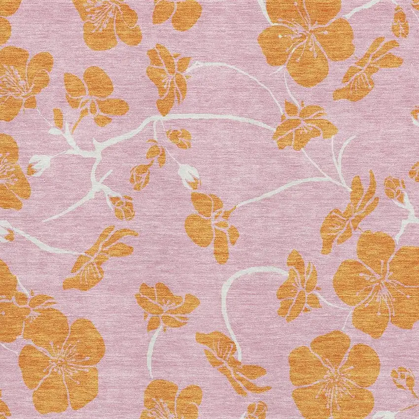 Pink And Orange Floral Washable Area Rug With UV Protection Photo 2
