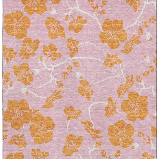 Pink And Orange Floral Washable Area Rug With UV Protection Photo 3