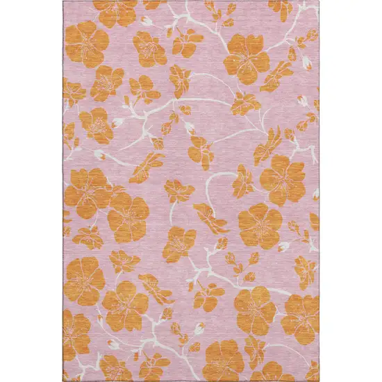 Pink And Orange Floral Washable Area Rug With UV Protection Photo 1