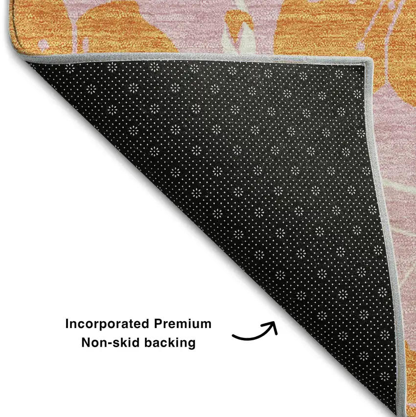 Pink And Orange Floral Washable Area Rug With UV Protection Photo 6