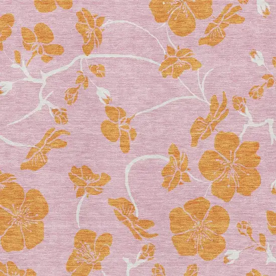Pink And Orange Floral Washable Area Rug With UV Protection Photo 2