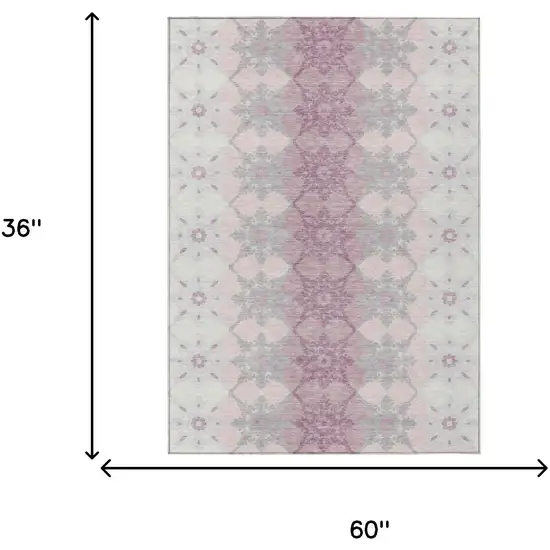 Pink And Pearl Floral Medallion Washable Indoor Outdoor Area Rug Photo 5