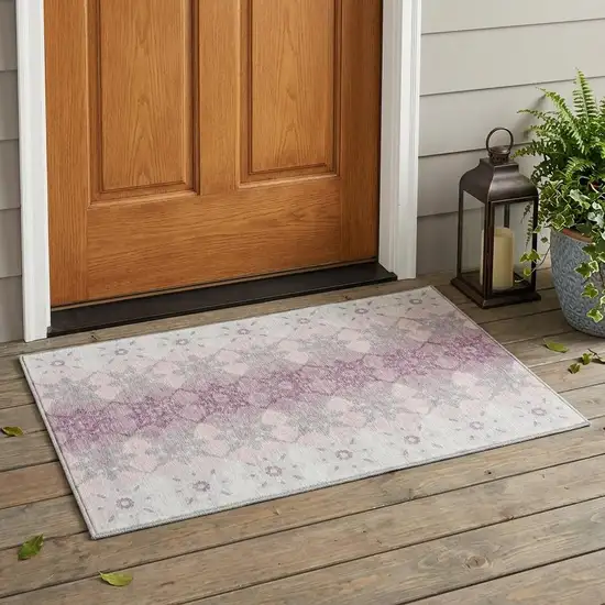 Pink And Pearl Floral Medallion Washable Indoor Outdoor Area Rug Photo 1