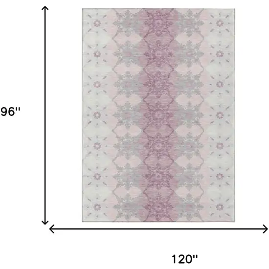 Pink And Pearl Floral Medallion Washable Indoor Outdoor Area Rug Photo 5