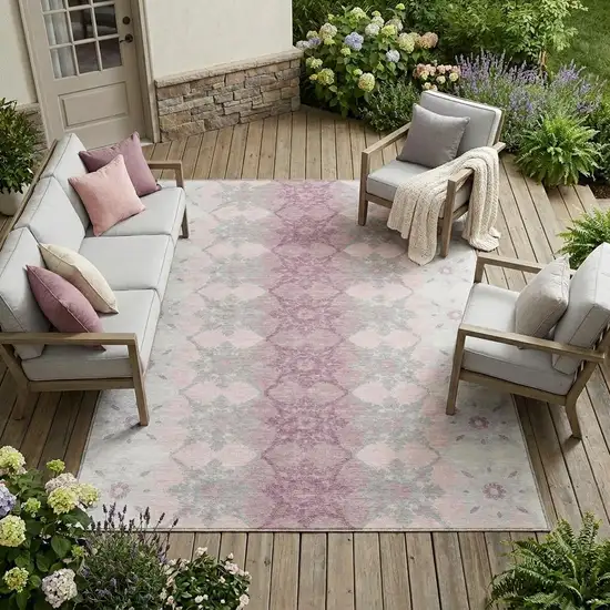 Pink And Pearl Floral Medallion Washable Indoor Outdoor Area Rug Photo 1