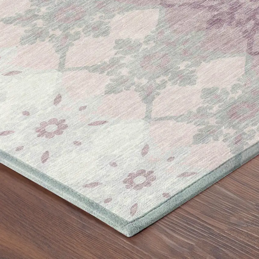 Pink And Pearl Floral Medallion Washable Indoor Outdoor Area Rug Photo 3