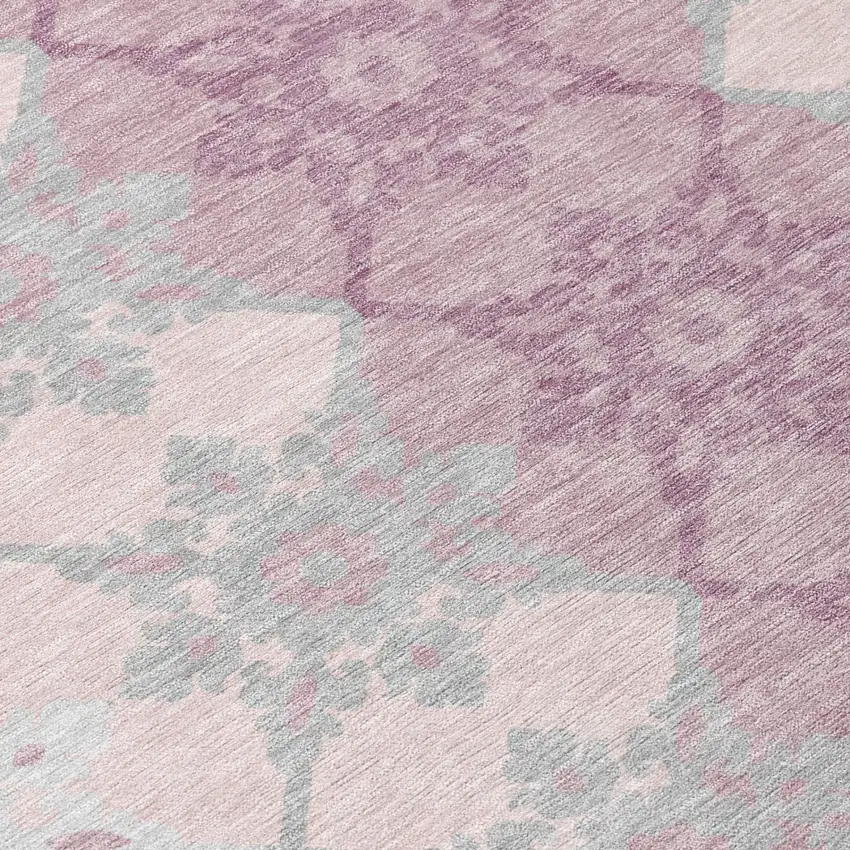 Pink And Pearl Floral Medallion Washable Indoor Outdoor Area Rug Photo 4