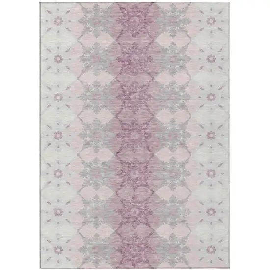 Pink And Pearl Floral Medallion Washable Indoor Outdoor Area Rug Photo 2