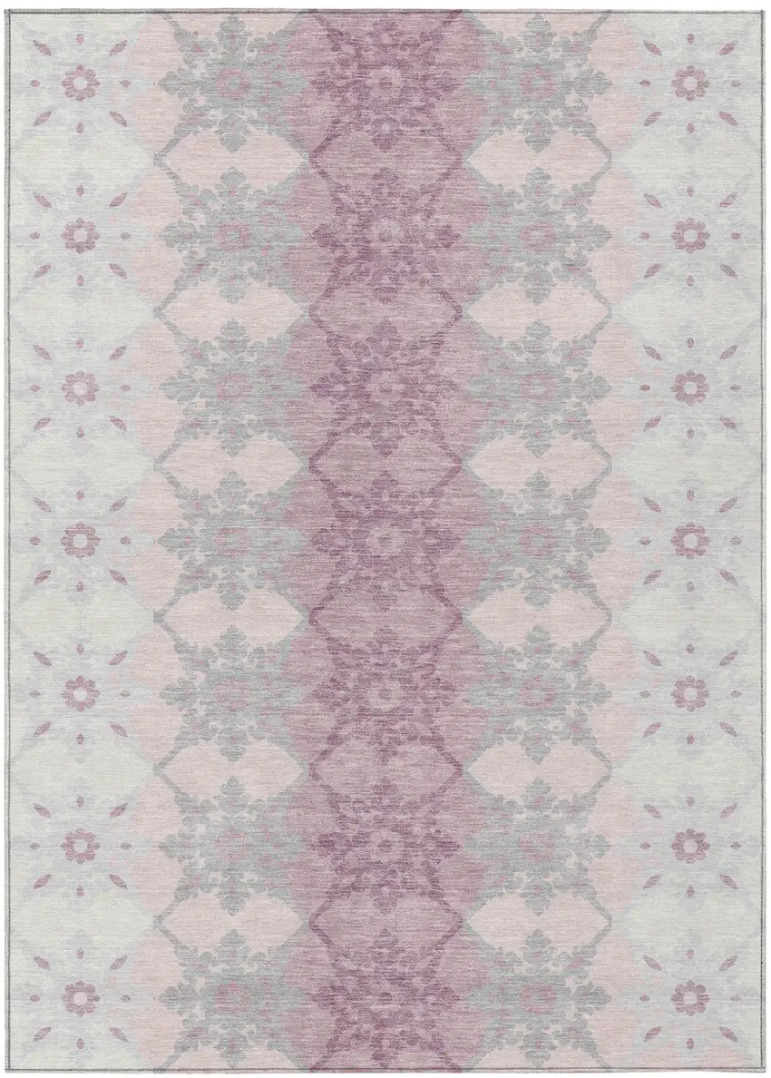 Pink And Pearl Floral Medallion Washable Indoor Outdoor Area Rug Photo 2