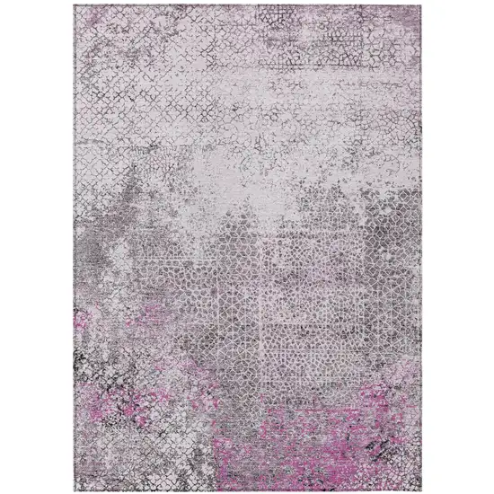 Pink And Pewter Abstract Washable Indoor Outdoor Area Rug Photo 2