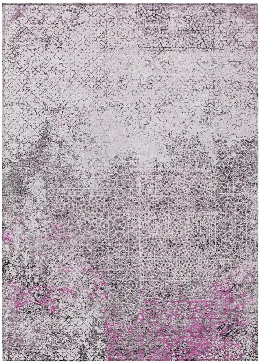 Pink And Pewter Abstract Washable Indoor Outdoor Area Rug Photo 2