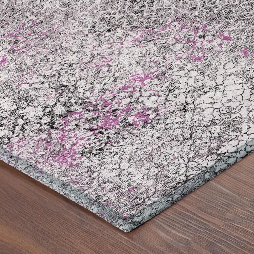 Pink And Pewter Abstract Washable Indoor Outdoor Area Rug Photo 5