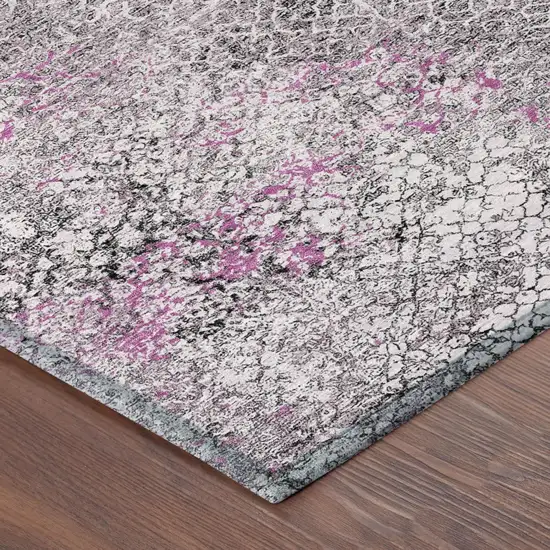 Pink And Pewter Abstract Washable Indoor Outdoor Area Rug Photo 5