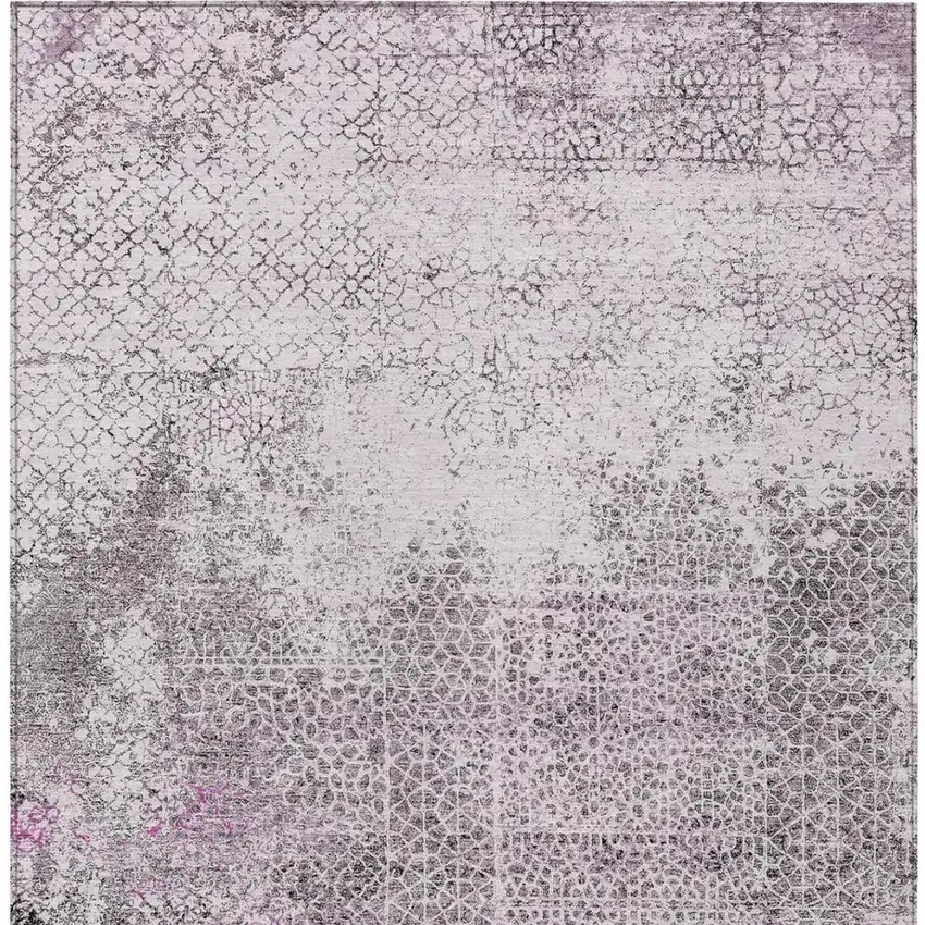 Pink And Pewter Abstract Washable Indoor Outdoor Area Rug Photo 3