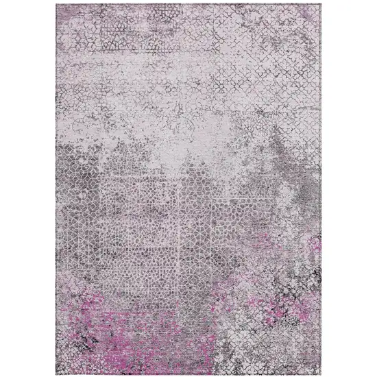 Pink And Pewter Abstract Washable Indoor Outdoor Area Rug Photo 4