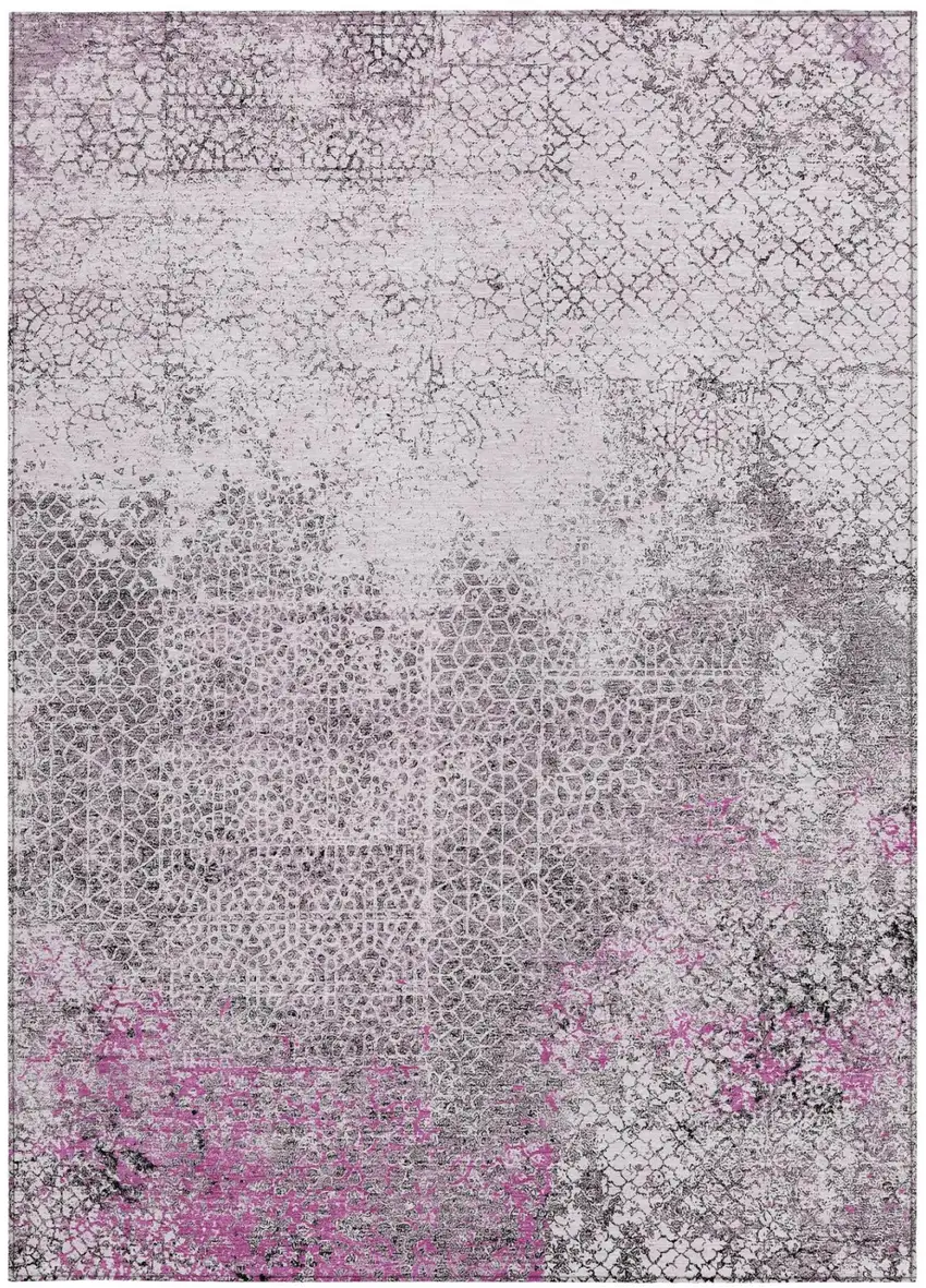 Pink And Pewter Abstract Washable Indoor Outdoor Area Rug Photo 4
