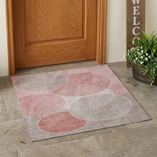 Pink And Pewter Geometric Washable Indoor Outdoor Area Rug Photo 1