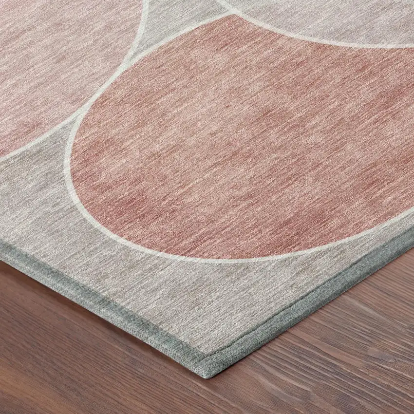 Pink And Pewter Geometric Washable Indoor Outdoor Area Rug Photo 5