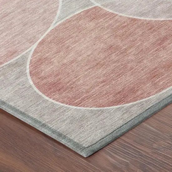 Pink And Pewter Geometric Washable Indoor Outdoor Area Rug Photo 5