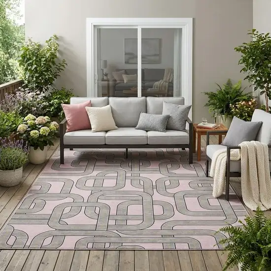 Pink And Pewter Geometric Washable Indoor Outdoor Area Rug Photo 1