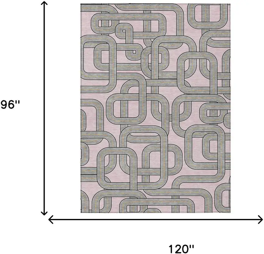 Pink And Pewter Geometric Washable Indoor Outdoor Area Rug Photo 5