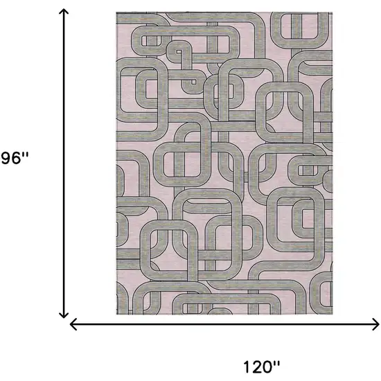 Pink And Pewter Geometric Washable Indoor Outdoor Area Rug Photo 5