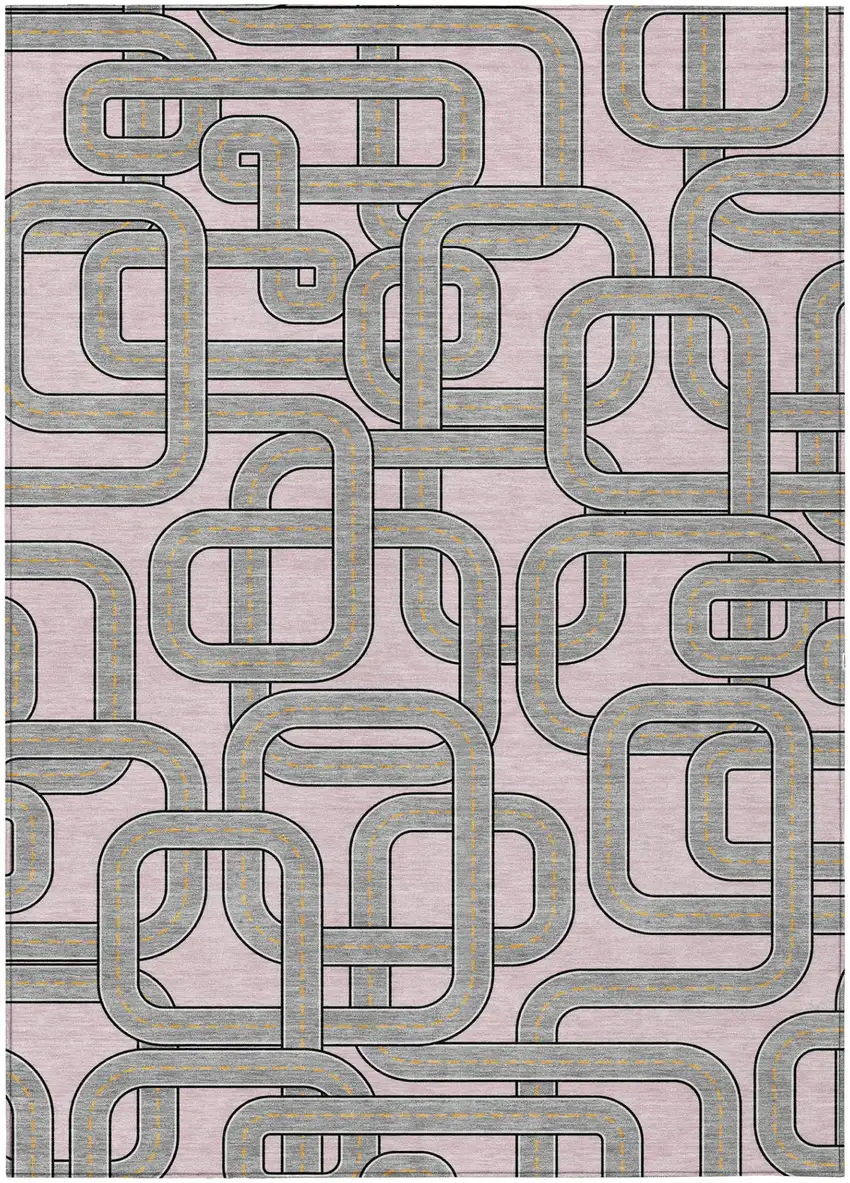 Pink And Pewter Geometric Washable Indoor Outdoor Area Rug Photo 2