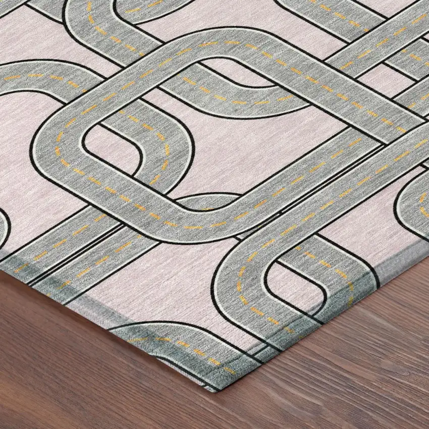 Pink And Pewter Geometric Washable Indoor Outdoor Area Rug Photo 3