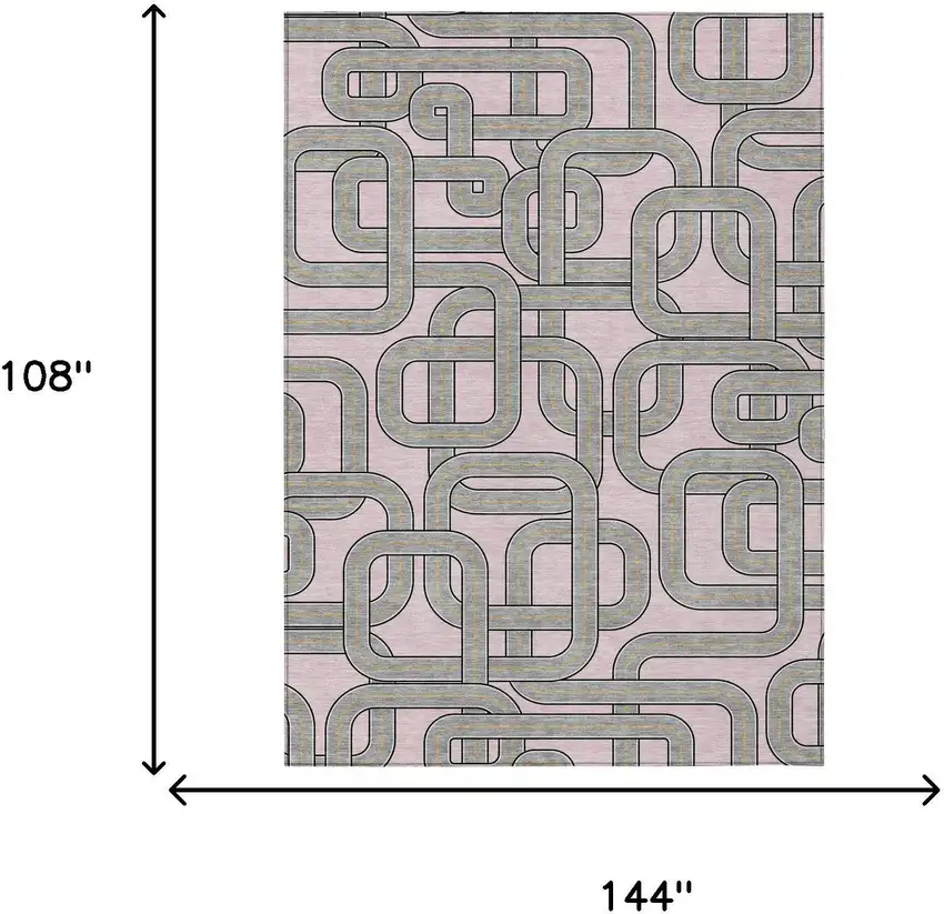 Pink And Pewter Geometric Washable Indoor Outdoor Area Rug Photo 5