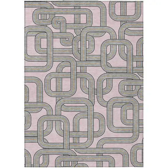 Pink And Pewter Geometric Washable Indoor Outdoor Area Rug Photo 2