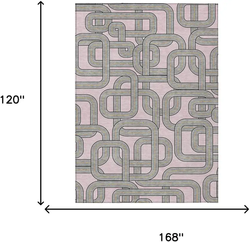 Pink And Pewter Geometric Washable Indoor Outdoor Area Rug Photo 5