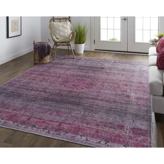 Pink And Purple Floral Power Loom Area Rug Photo 7