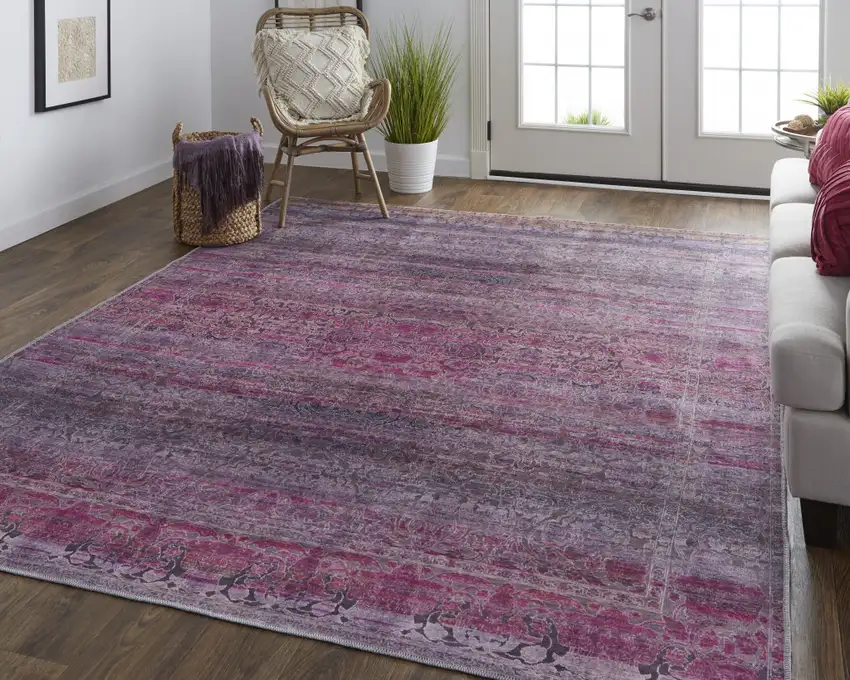 Pink And Purple Floral Power Loom Area Rug Photo 7