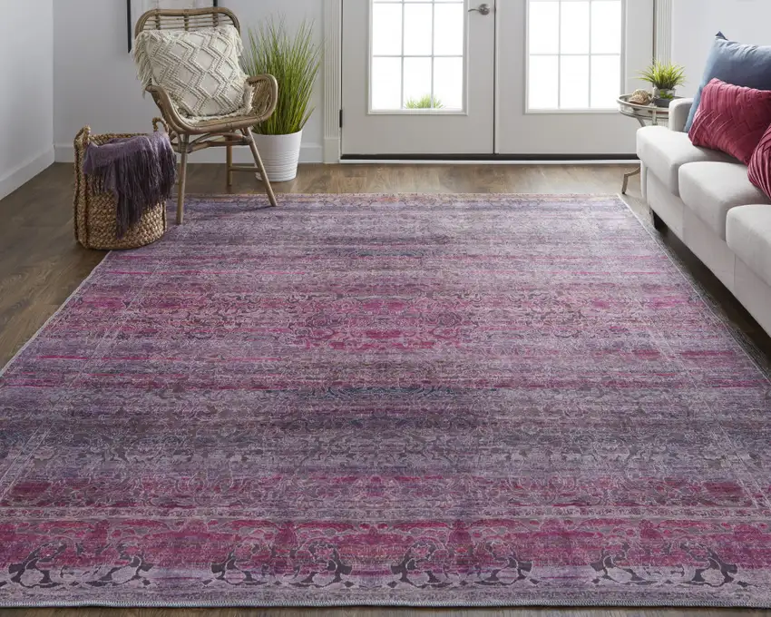 Pink And Purple Floral Power Loom Area Rug Photo 6