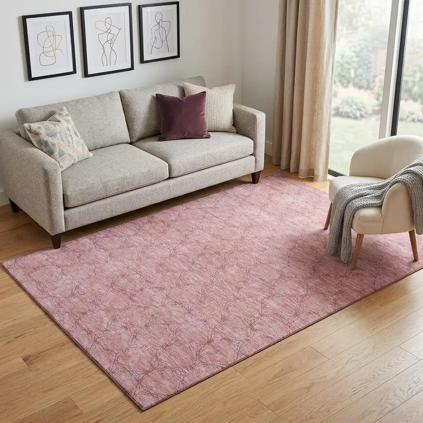 Pink And Purple Geometric Washable Area Rug With UV Protection Photo 1