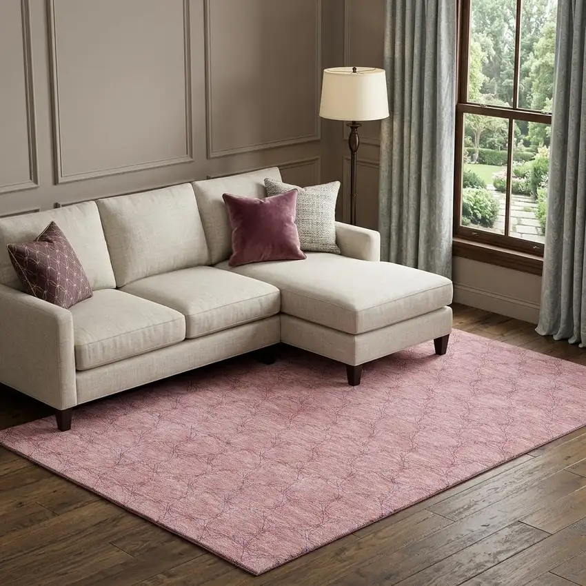 Pink And Purple Geometric Washable Area Rug With UV Protection Photo 1